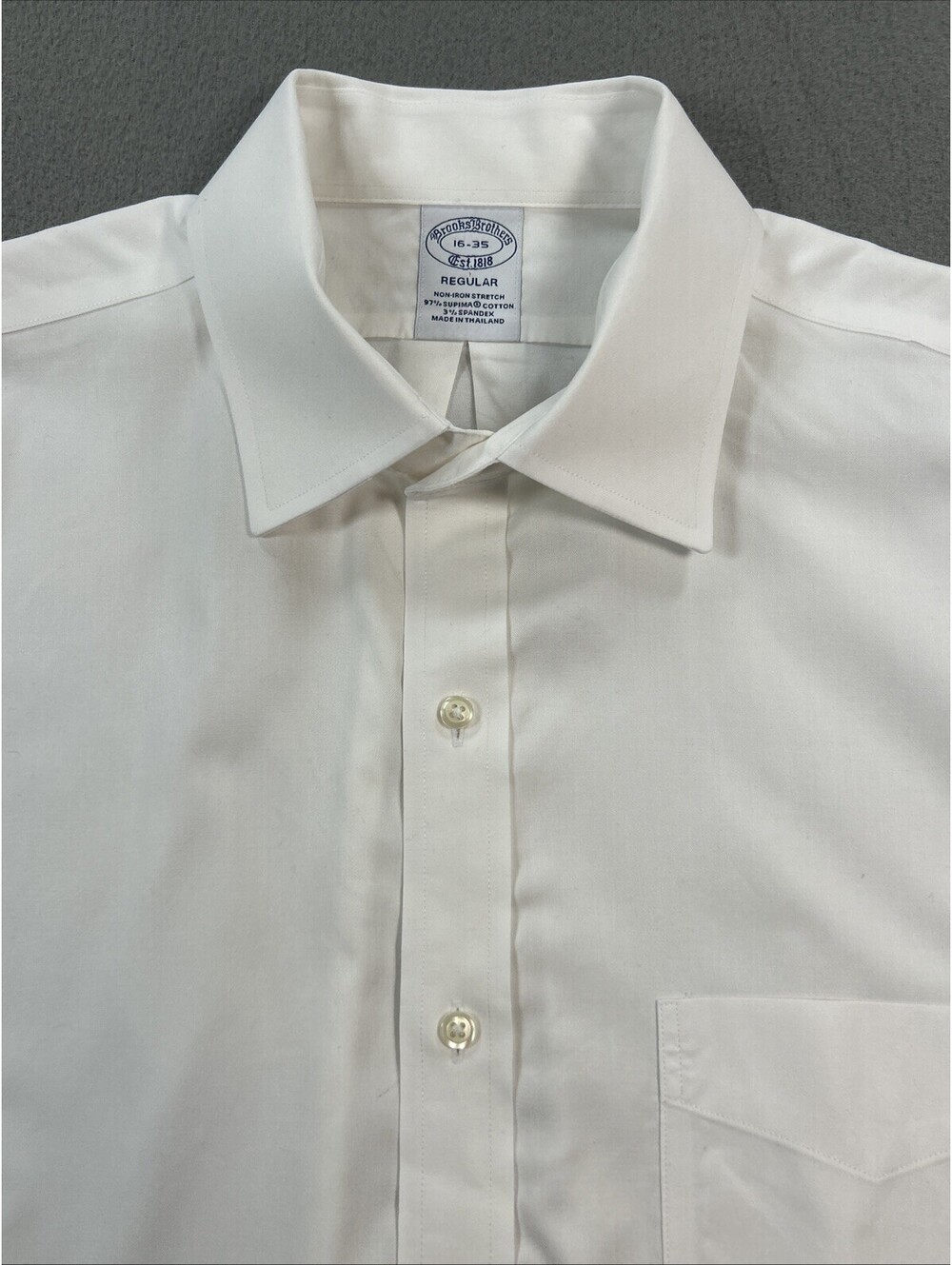 Brooks Brothers 1818 Mens 16-35 Dress Shirt White Non-Iron Supima Cotton L/S